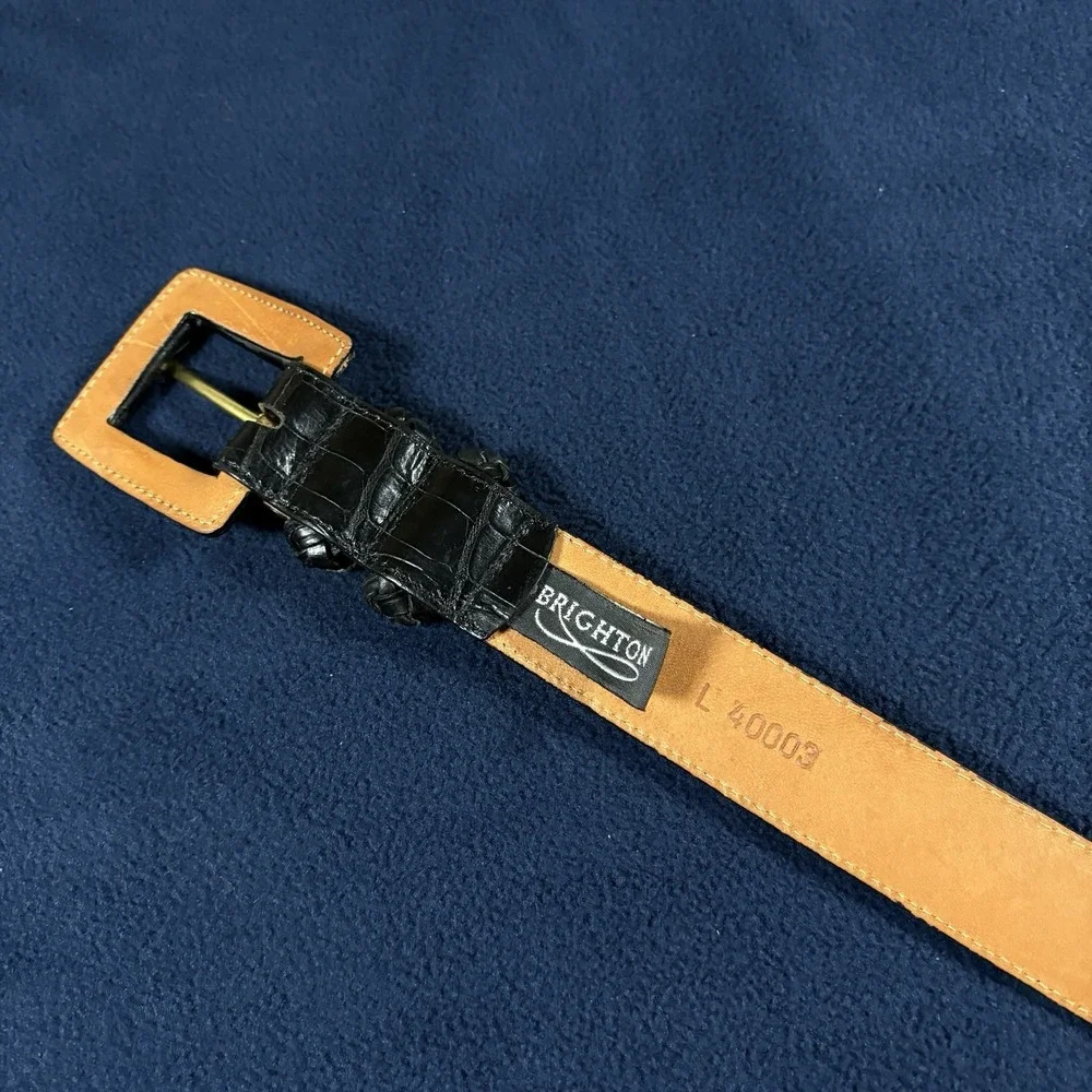VTG Brighton Black Leather Croc Belt Size L Wrapped Buckle 40003 Alligator USA